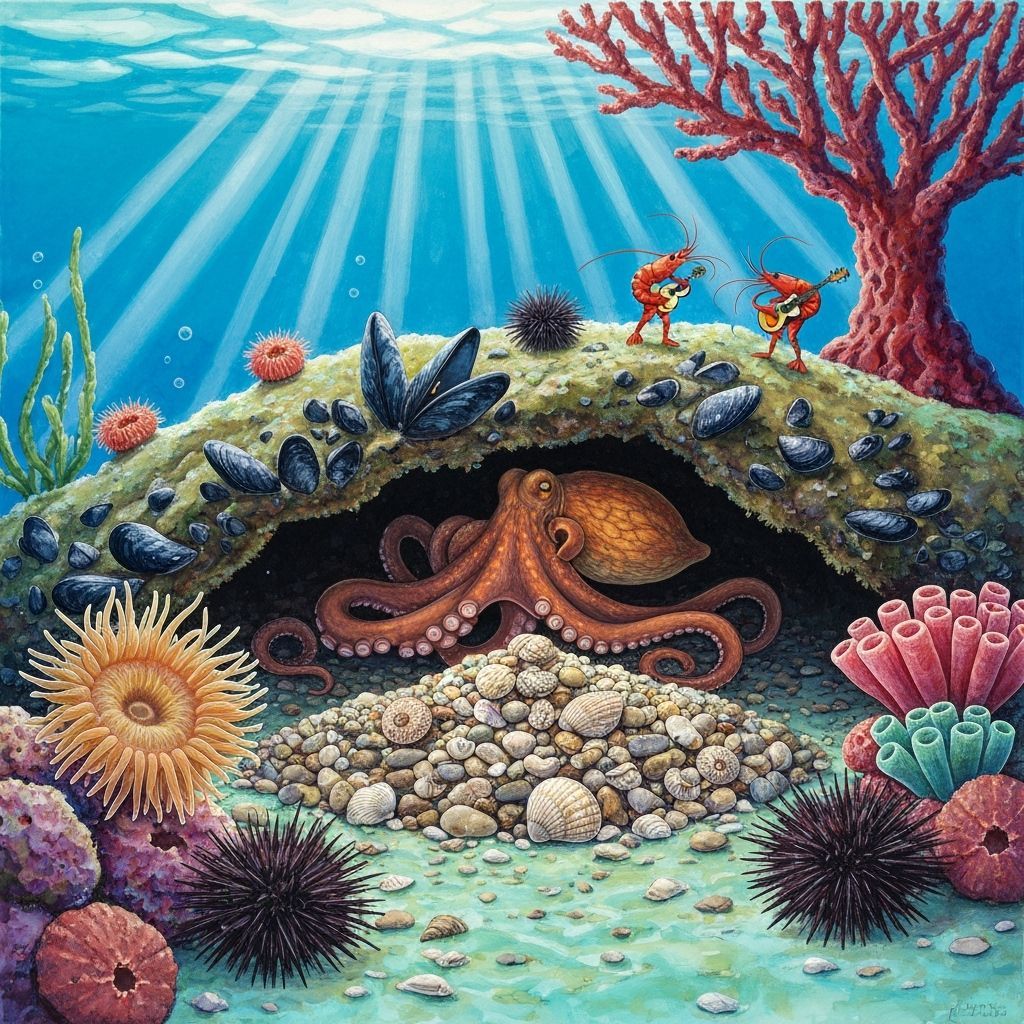 Octopus's Garden: Surreal Seascape with Shrimp Musicians