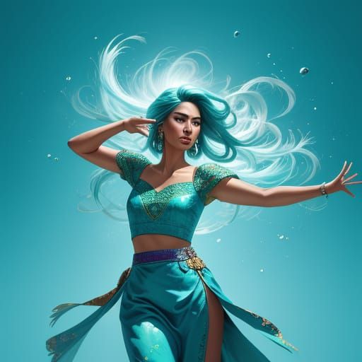 Woman in Turquoise Clothes: Hyperrealistic Digital Art