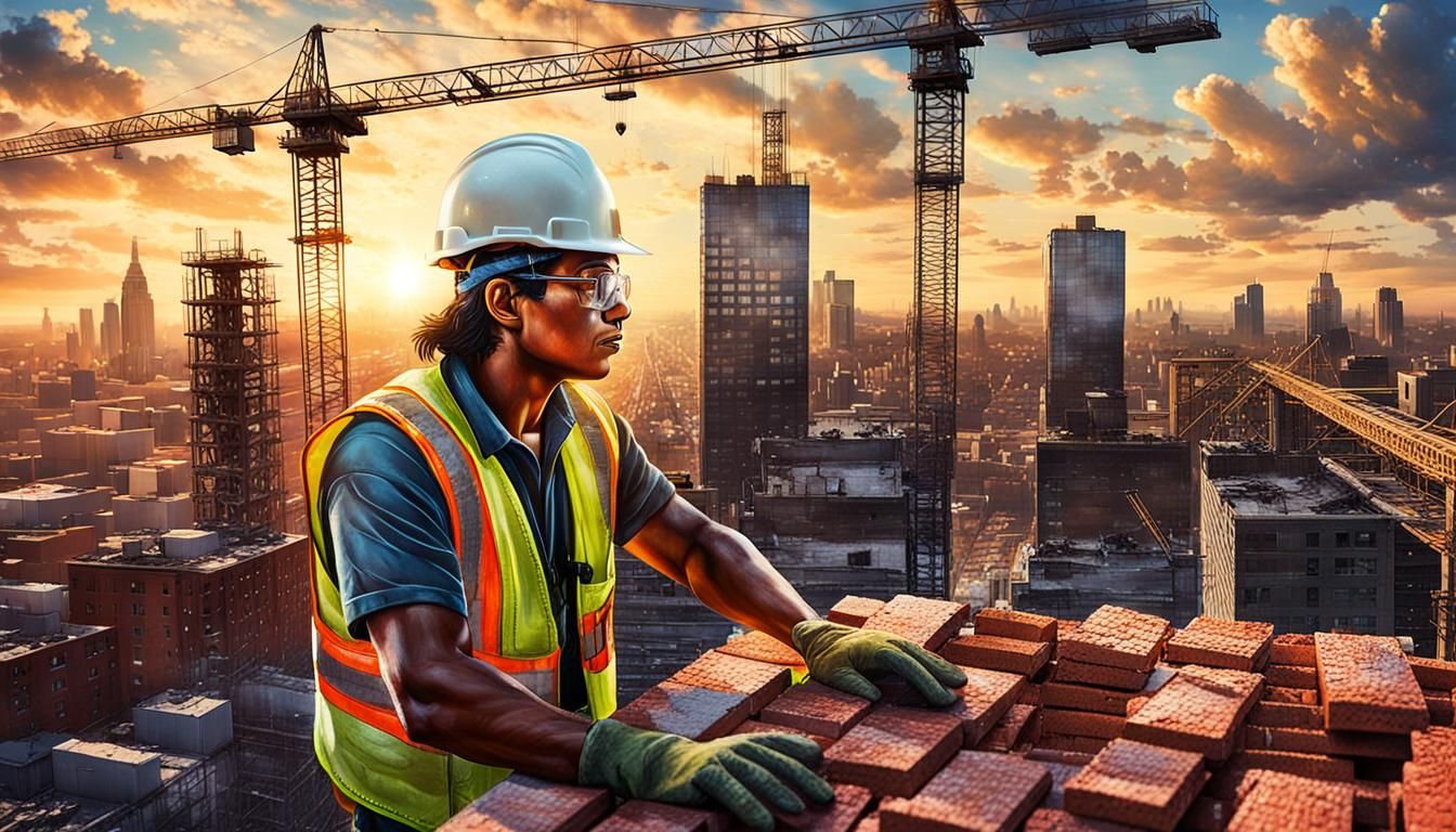 Native American Worker on Skyscraper in Petersen Style