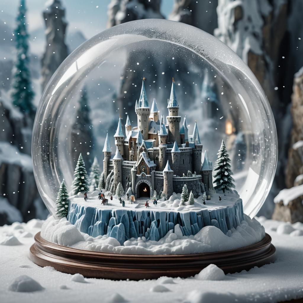 Ice Castle Diorama in Snow Globe: Tilt-Shift