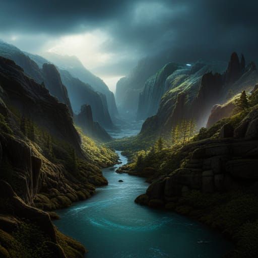 Ethereal River Valley: Digital Matte Painting