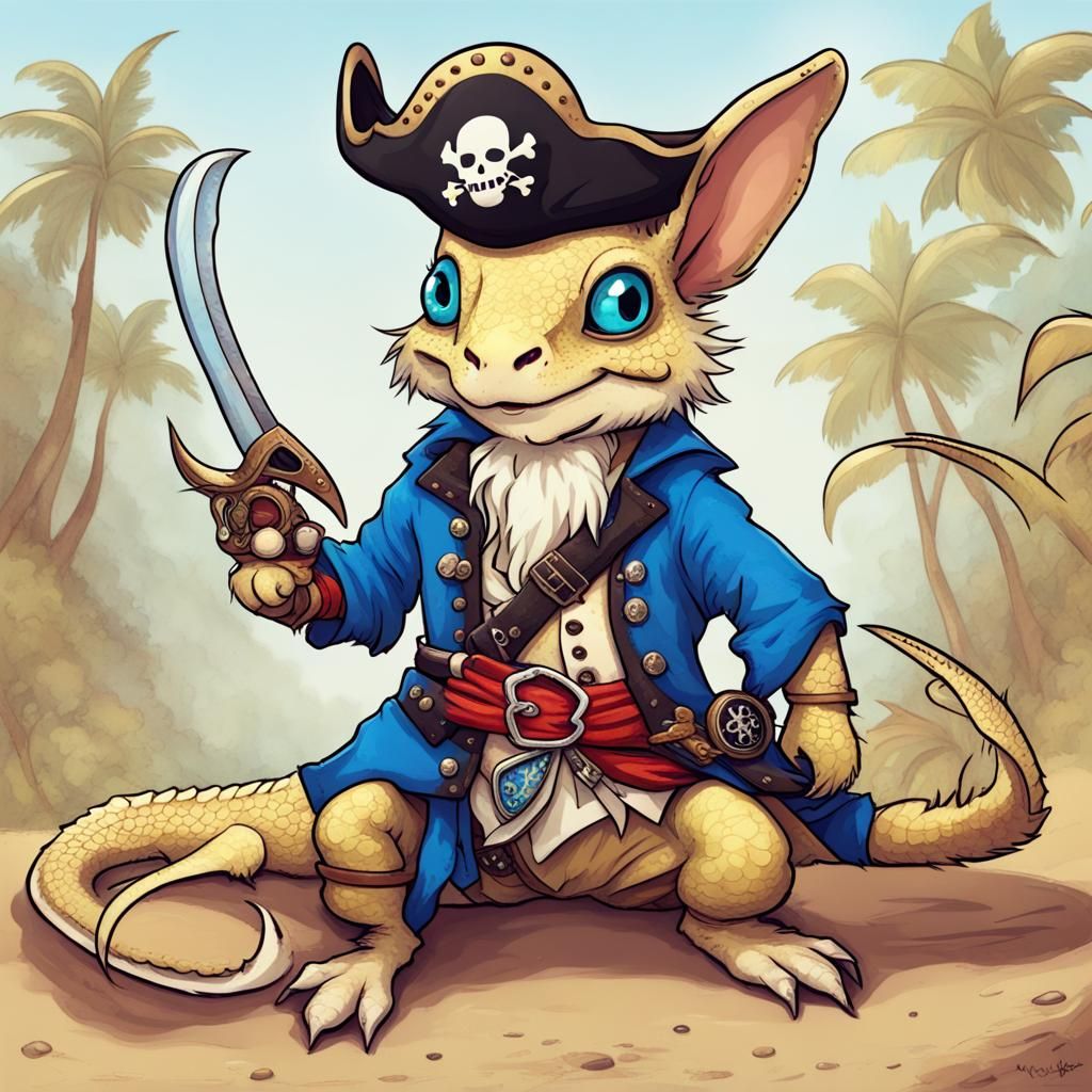 Blonde Blue-Eyed Hybrid Creature: Pirate Hippie Dragon