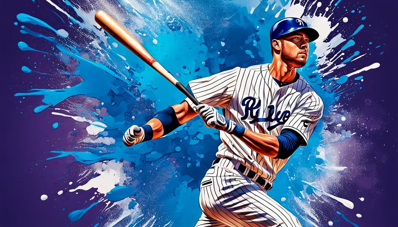 Baseball Player in Action: Hyperrealistic Splash Art