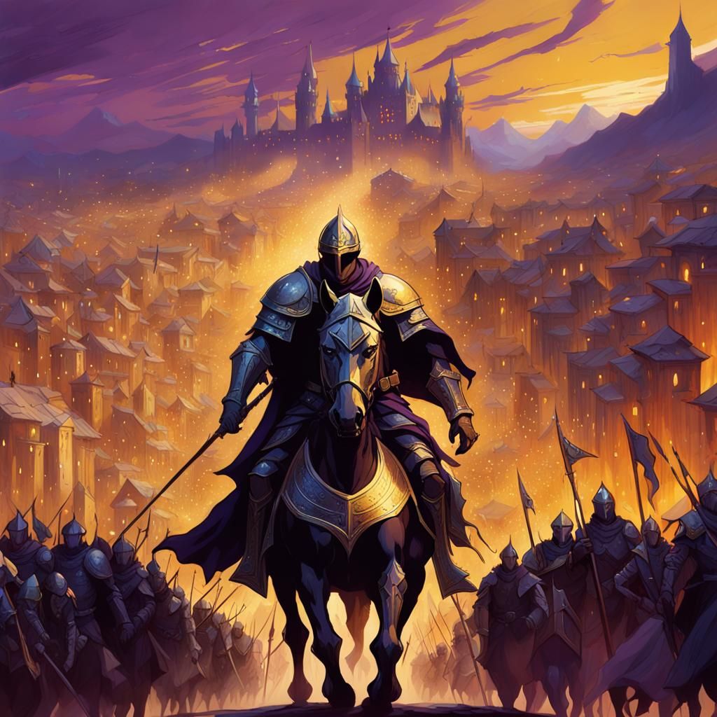 Heroic Knight Leads Army in Dark Fantasy Art