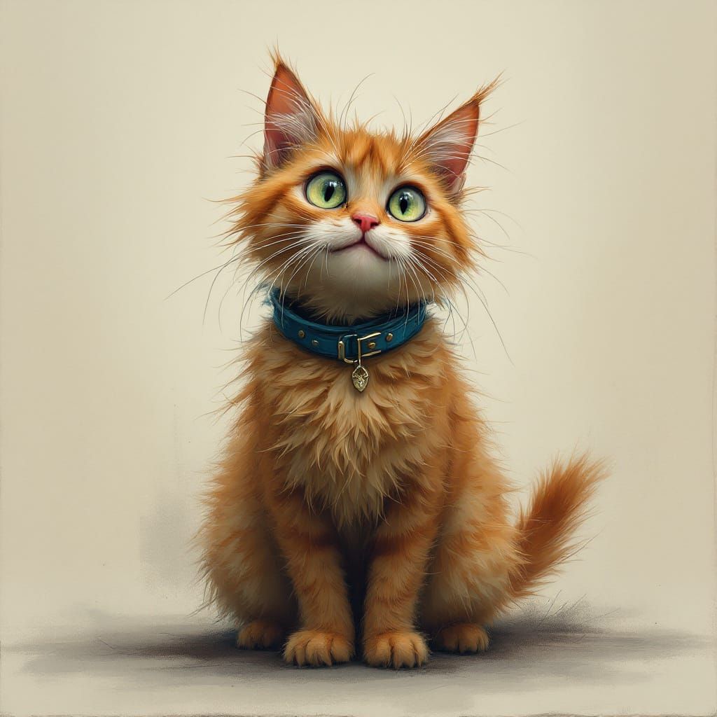 Ginger Cat in Dreamy Film Noir Landscape