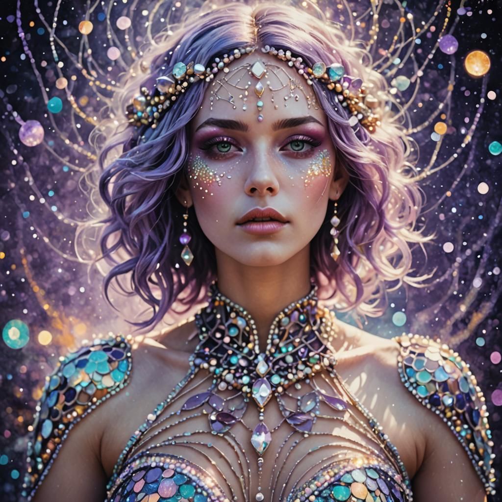 Galaxy Skin Woman Dancing: Pointillist Double Exposure