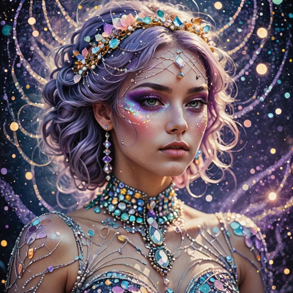 Galaxy Girl: Pointillist Double Exposure Heaven