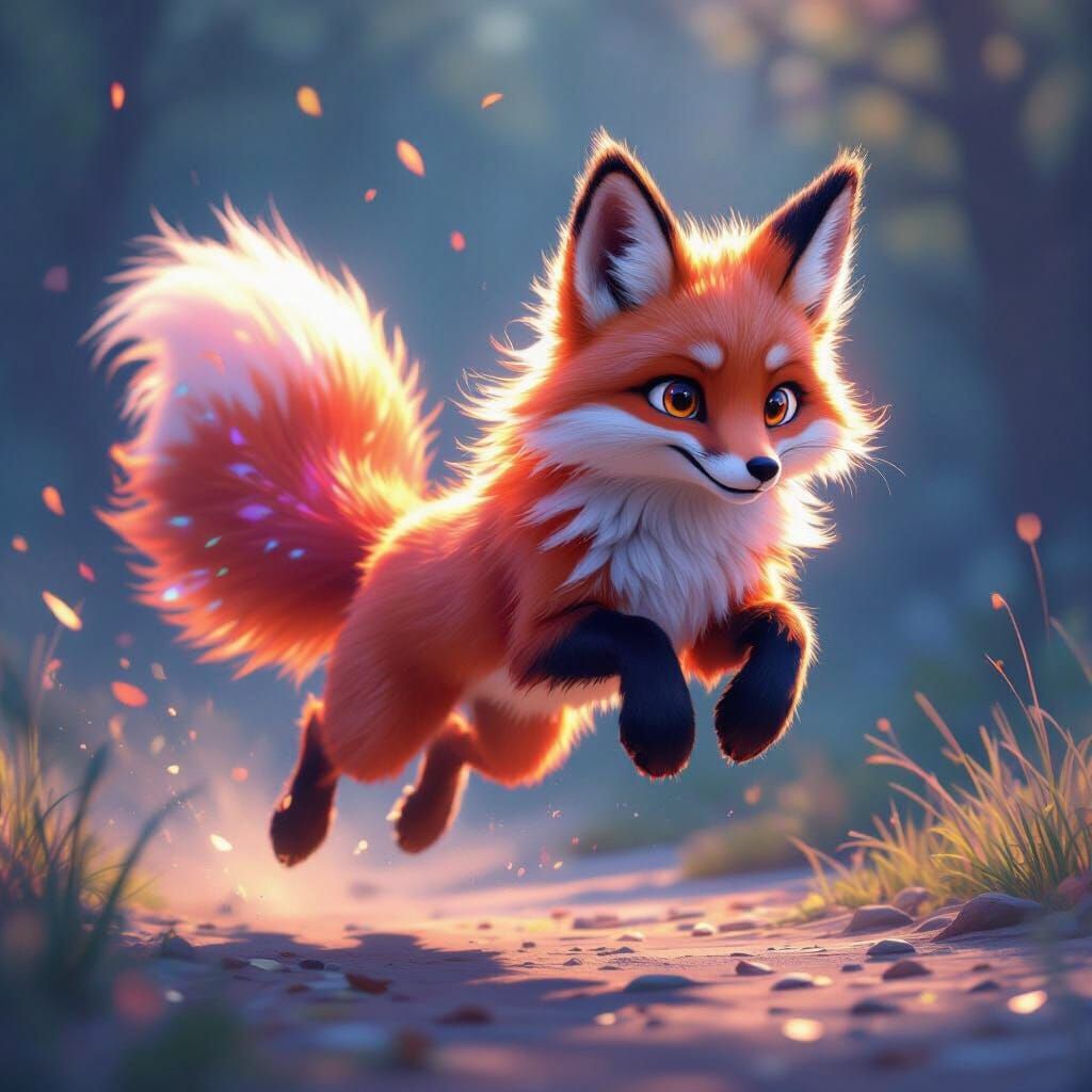 Vibrant Pink Fox Leaping in Golden Hour Light