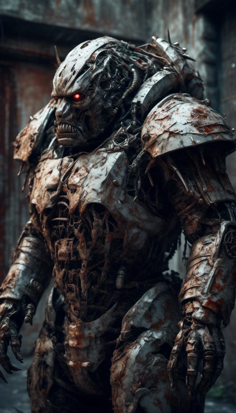 Creepy Zombie Bear Robot Portrait in Macabre Style