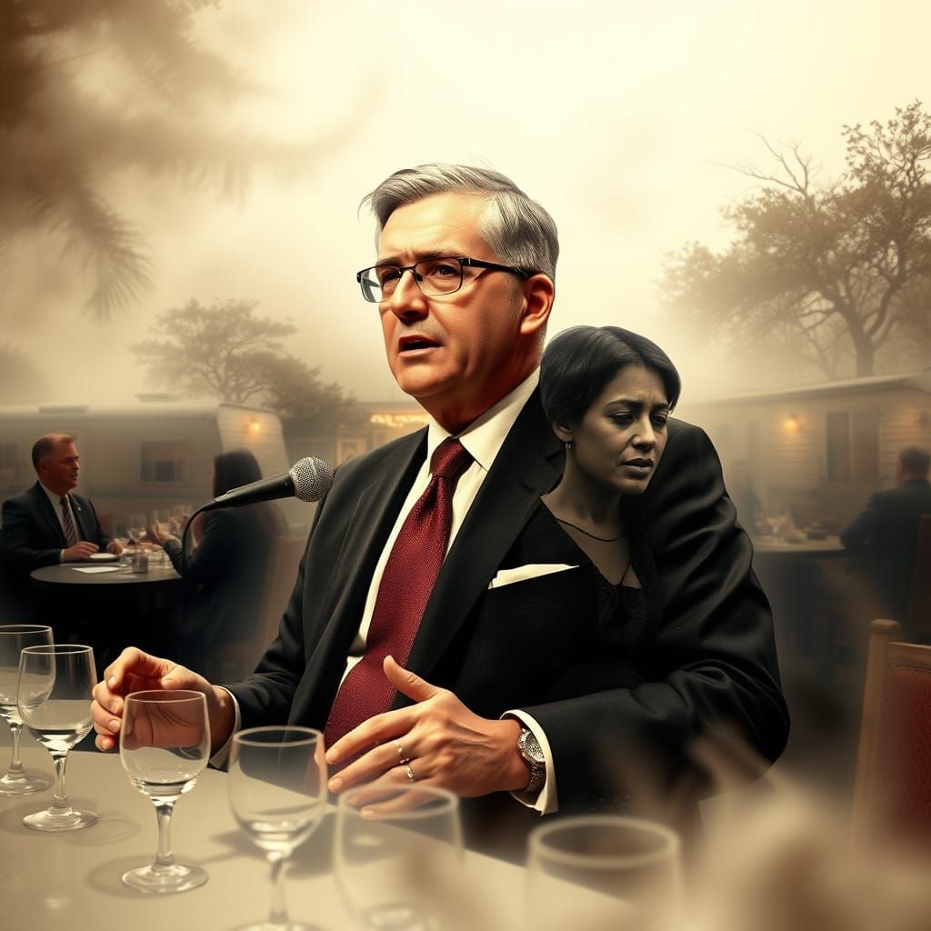 Executive Speech with Overlay in Retro-Futuristic Style