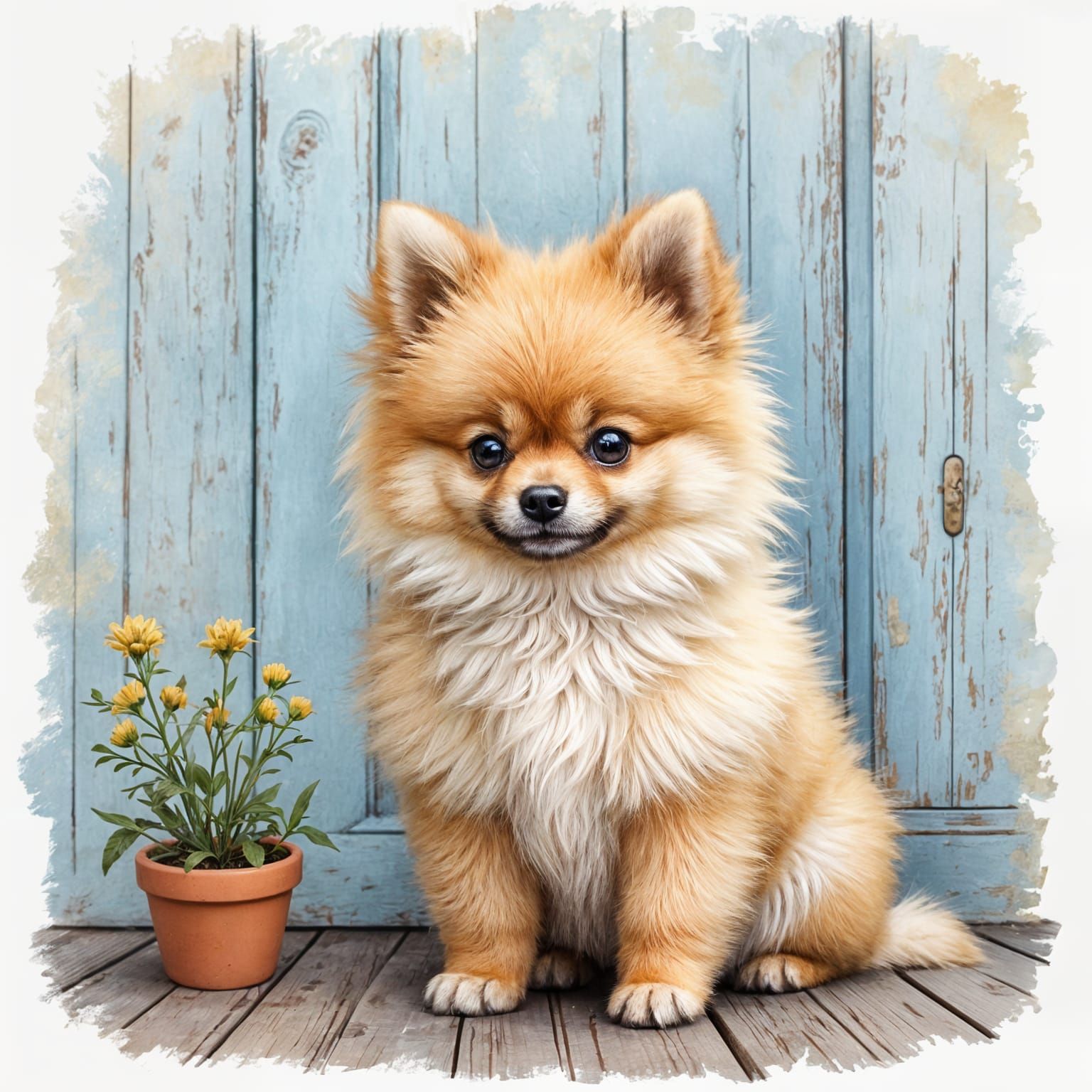 Whimsical Shabby Chic Pomeranian Portrait