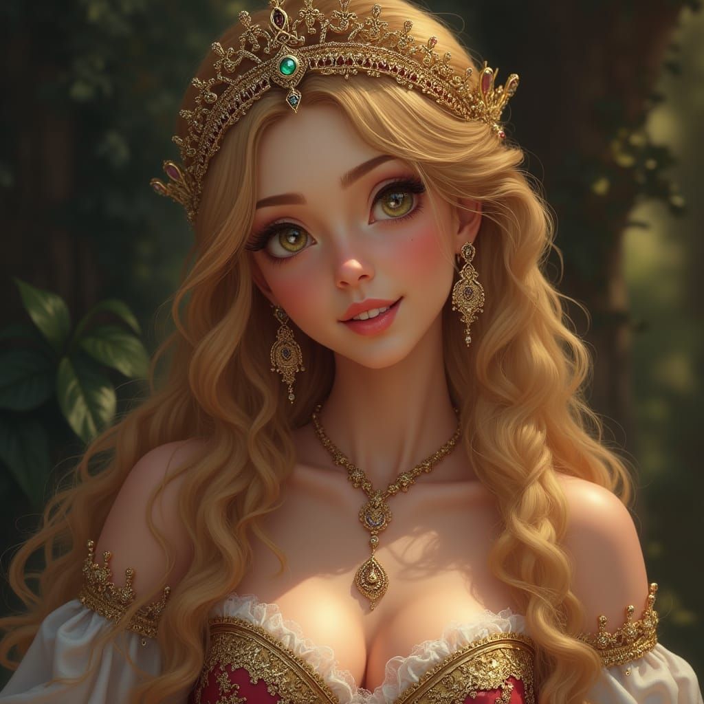 Regal Renaissance Princess in Golden Hues