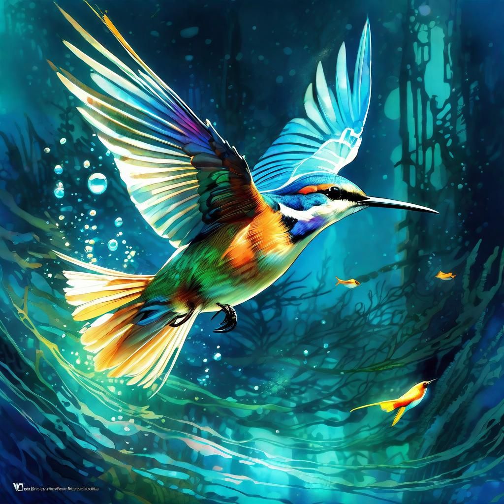 Bird flying underwater