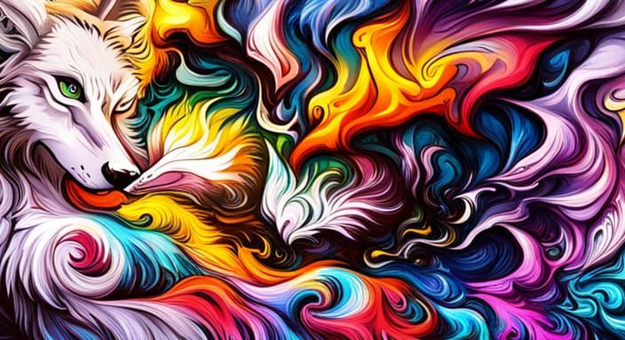 Anime Wolf in Distance as Graffiti Art