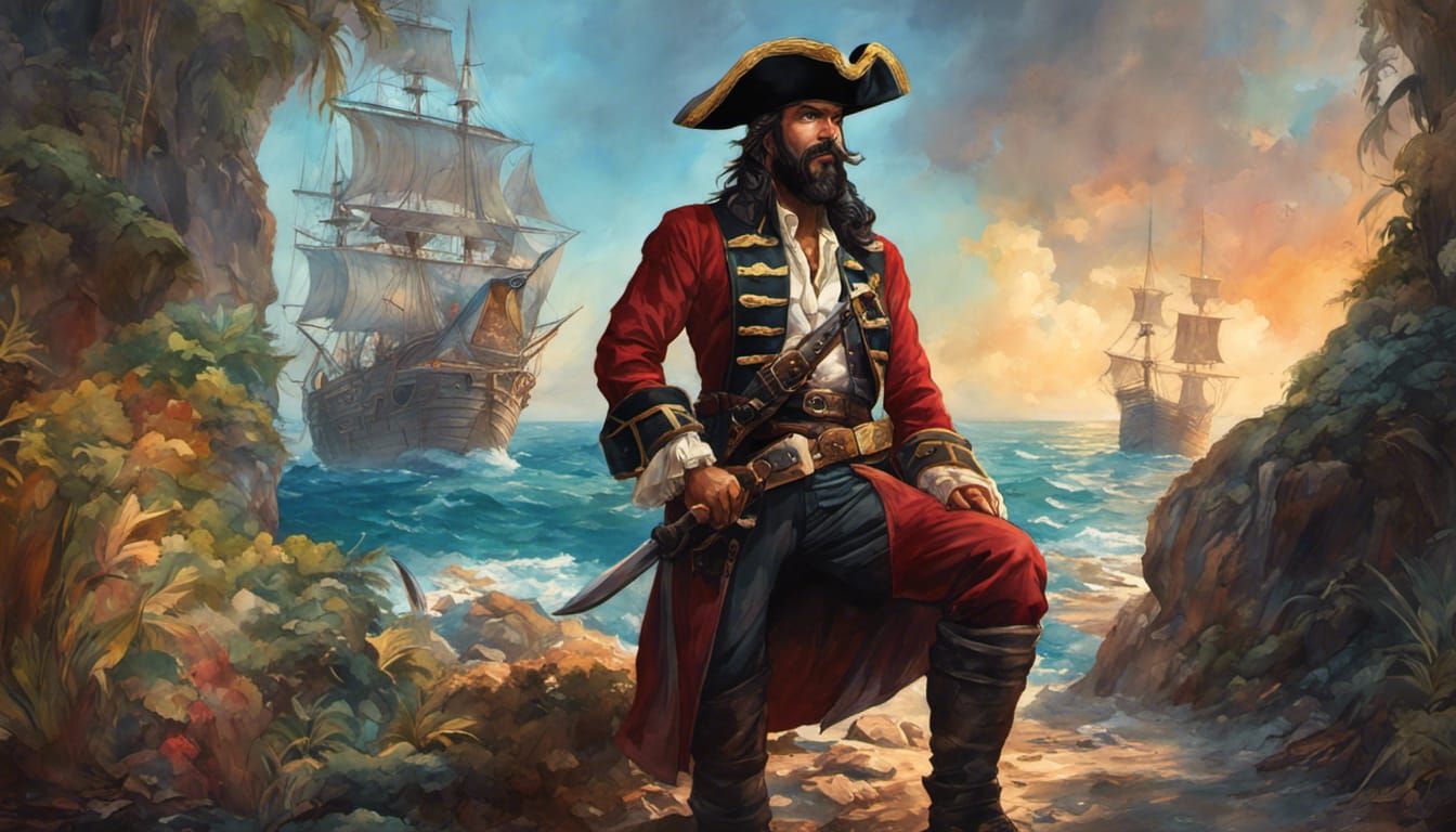 Blackbeard in Secret Hideout: Detailed Fantasy Portrait