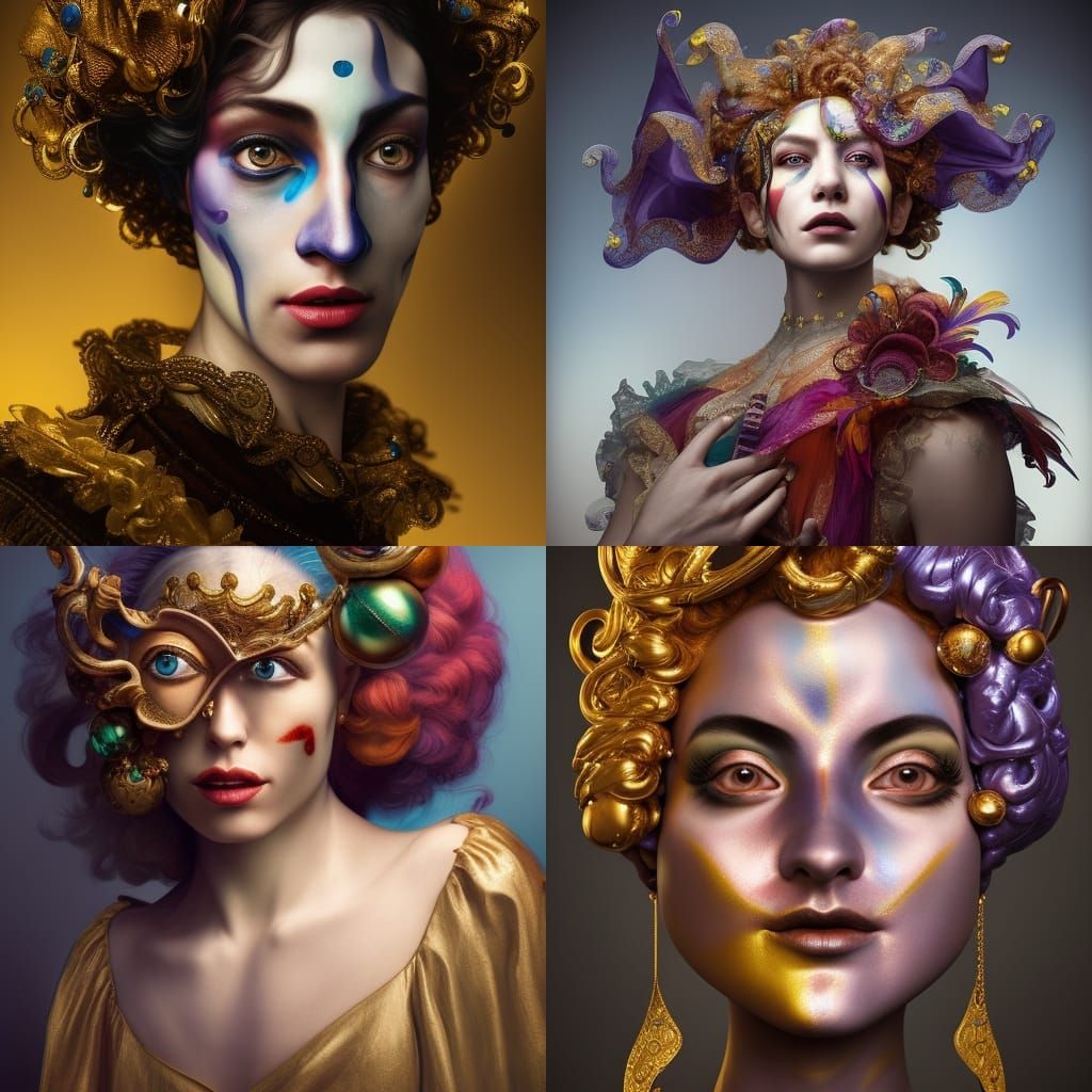 Renaissance Jester in Mask by Rutkowski, Mucha