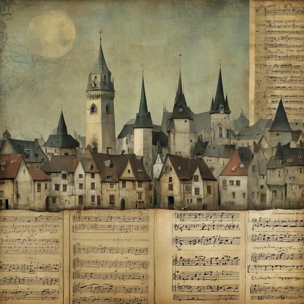 Charming Medieval Town Collage at Dusk