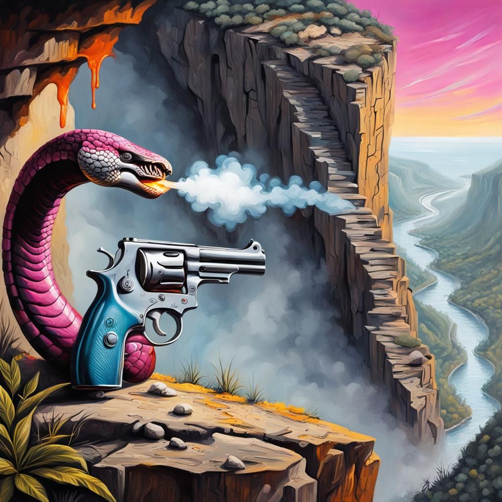 Cobra Baroness with Smoking Gun in Graffiti Art