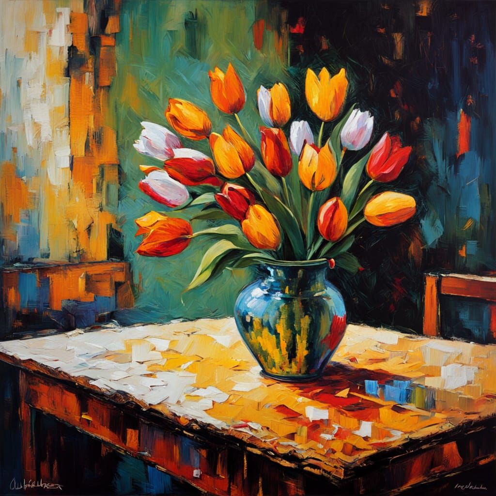 Vibrant Tulip Oil Painting with Bold, Expressive Strokes