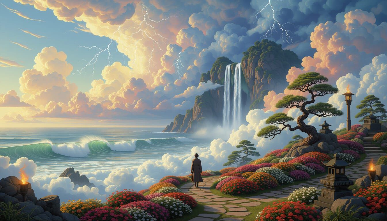 Surreal Garden Landscape with Elemental Stargate