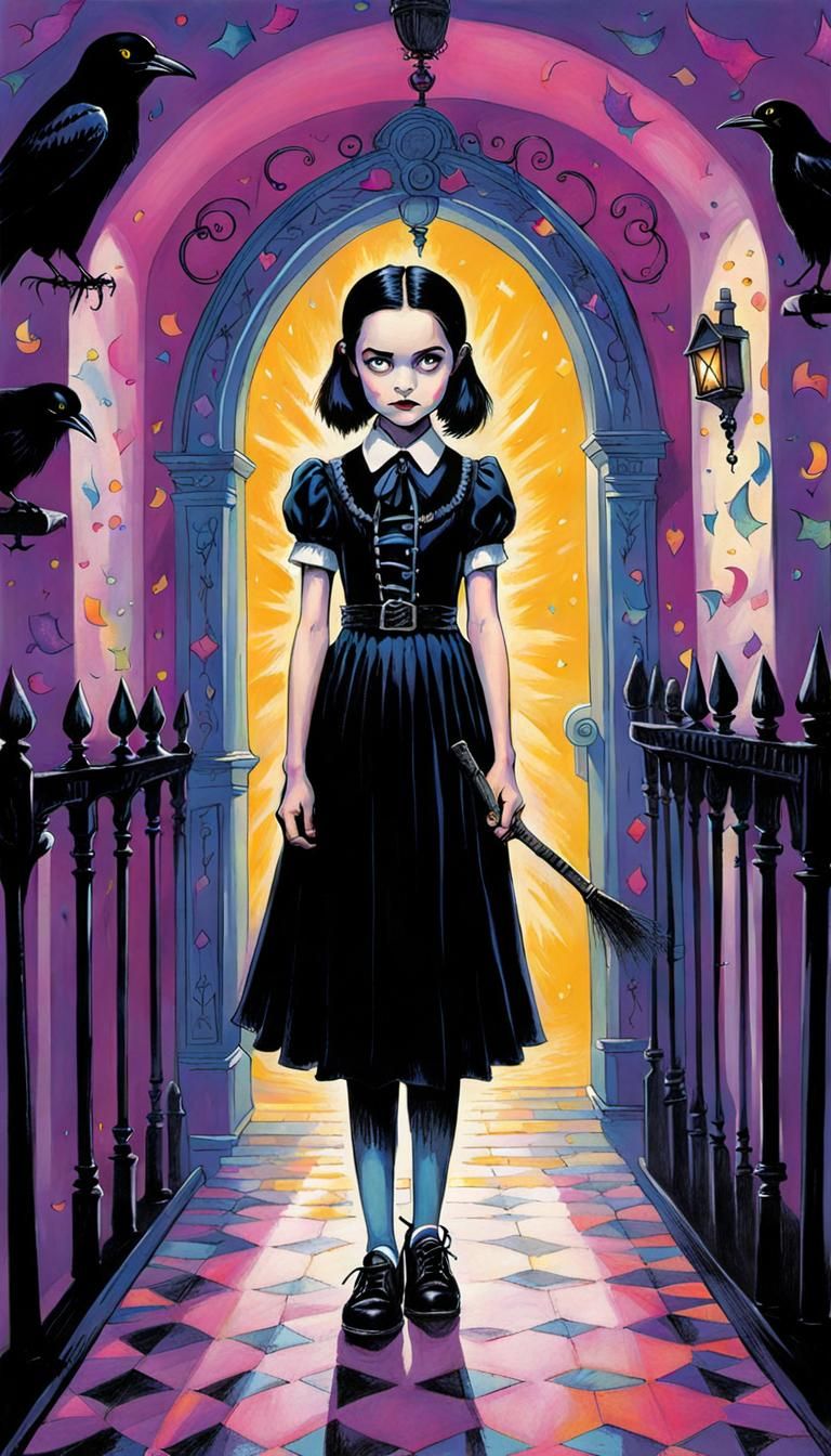 Wednesday Addams at Nevermore, Dark Fantasy Art