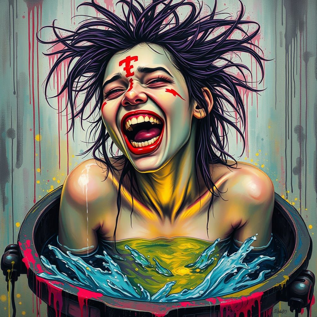 Teenage Witch Laughing in Cauldron Bath