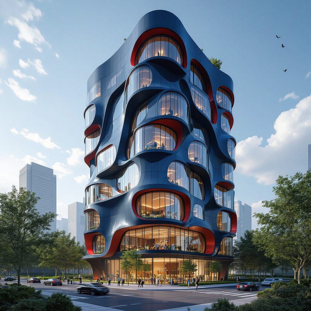 Futuristic Ceramic High-Rise with Waved Facade