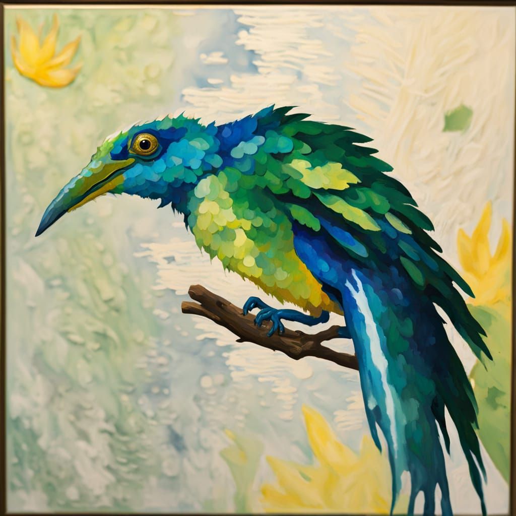 Chameleon in Tree: Impressionist Gouache Painting