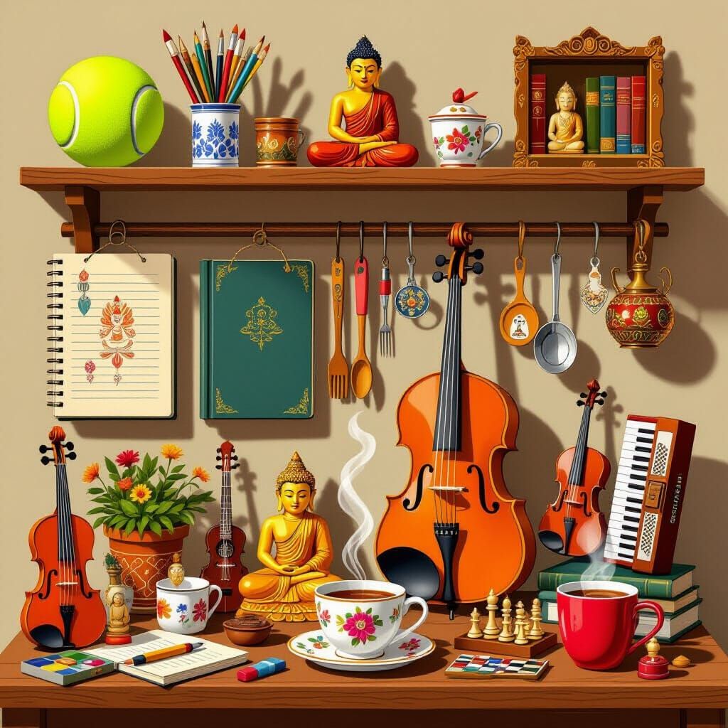 Vibrant Flat Lay of Hobbies and Art Supplies