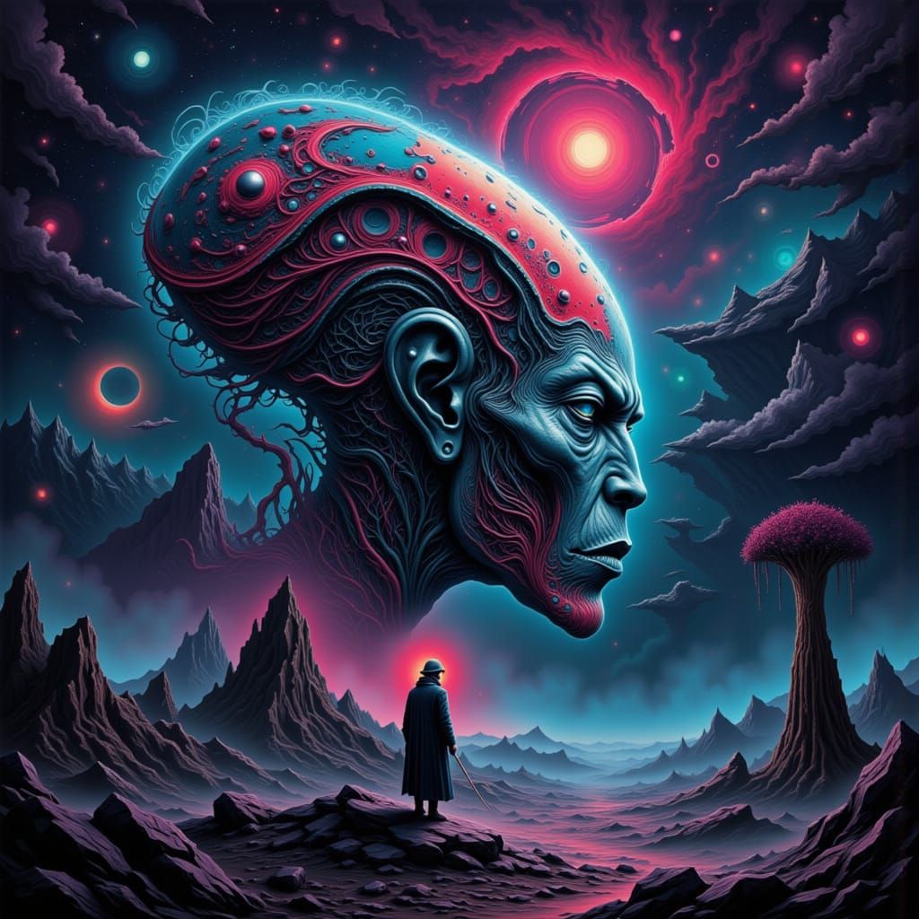 Ultra Sci-Fi Alien with Cosmic Background