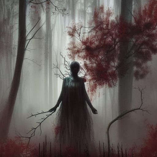 Gaia Goddess in Spooky Forest, Detailed Fantasy Art