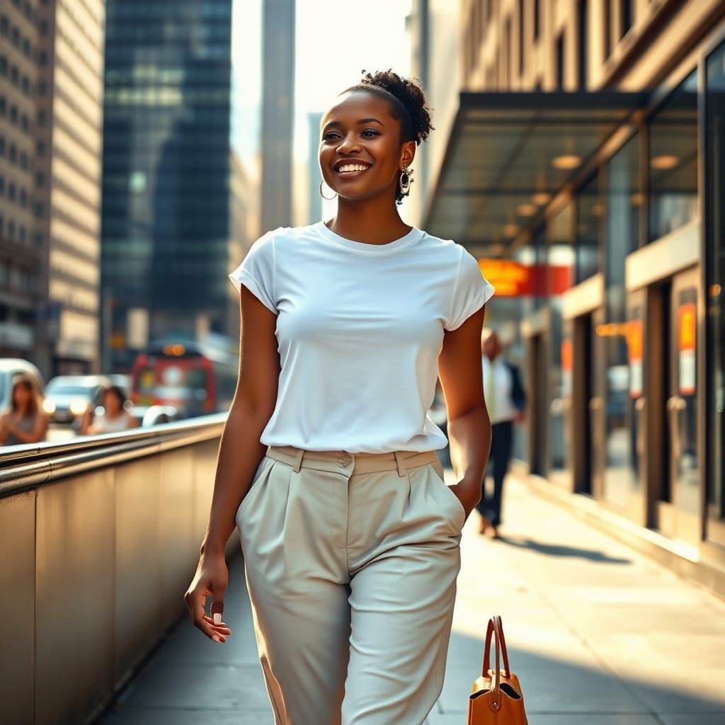 Confident Woman in Manhattan Subway, Realistic Portrait