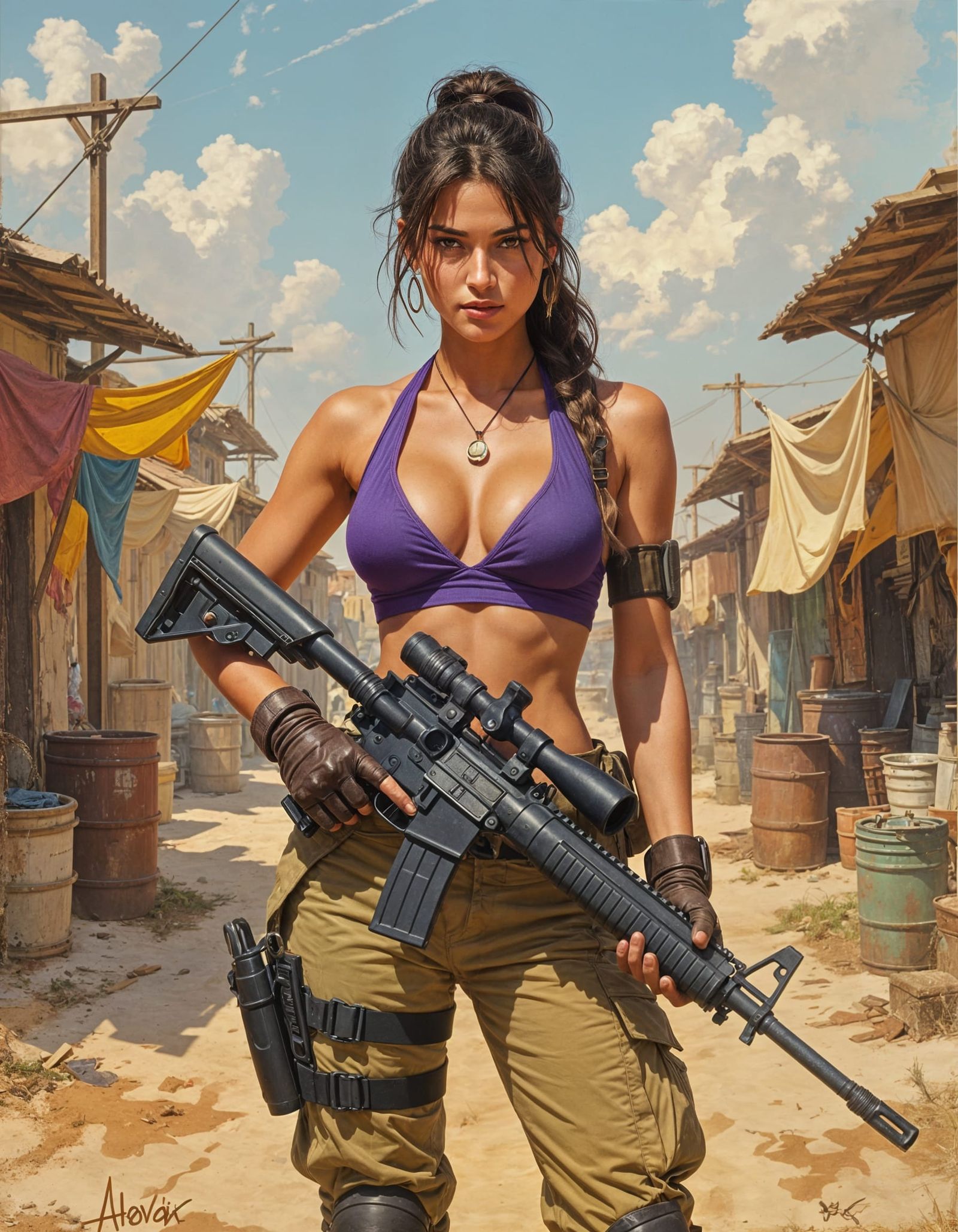 Impressionist Painting of Sheva Alomar with Sniper Rifle