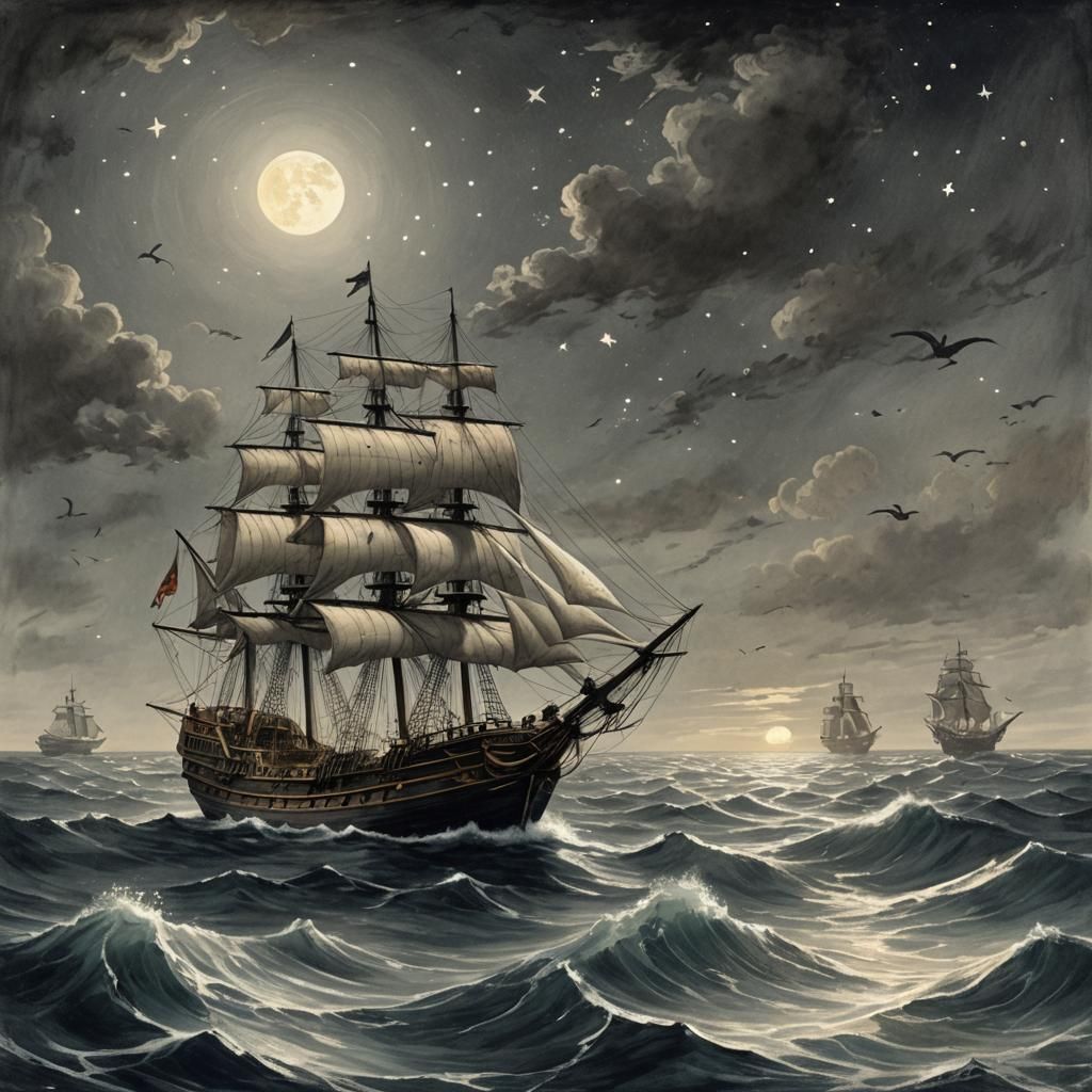 Ghostly Galleon Sailing the High Seas