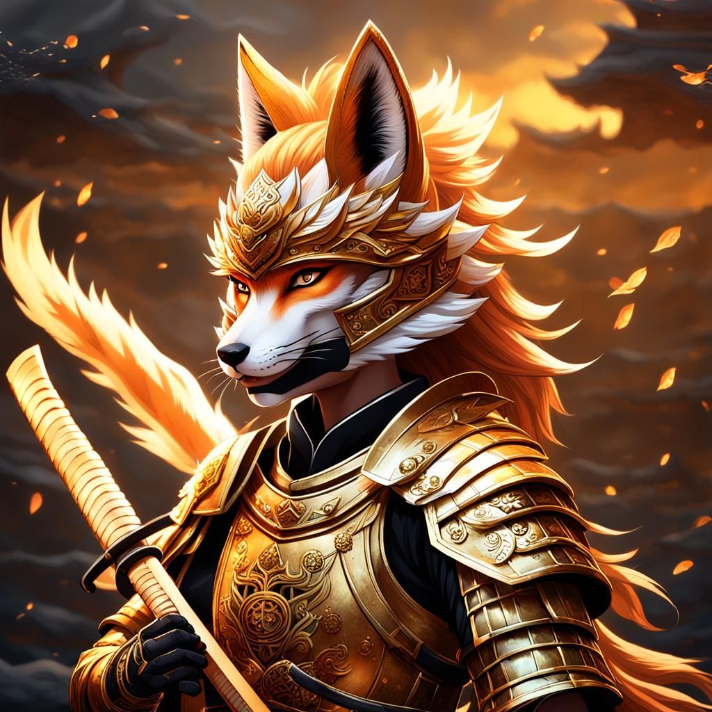 Kitsune Samurai Warrior in Golden Armor