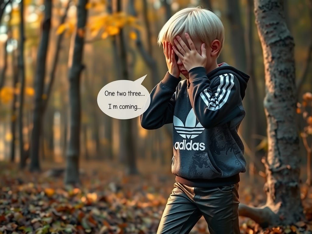 Boy in Woods, Ready to Reveal Himself in a Game of Hide and ...