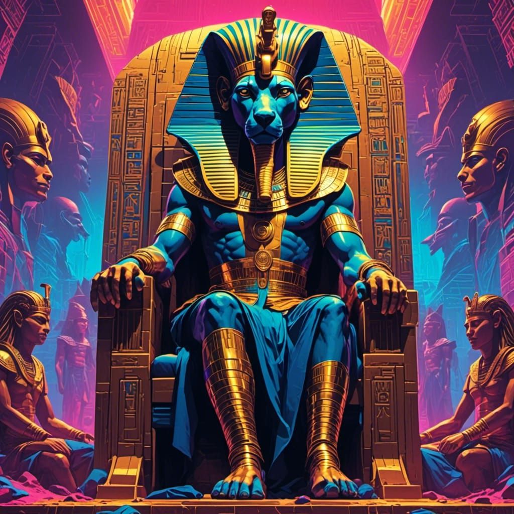 Pharaoh on Throne in Synthwave Style