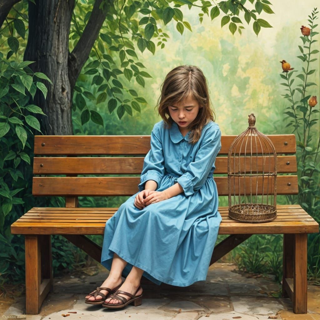 Grieving Child Overwhelmed by Loss of Beloved Singing Bird