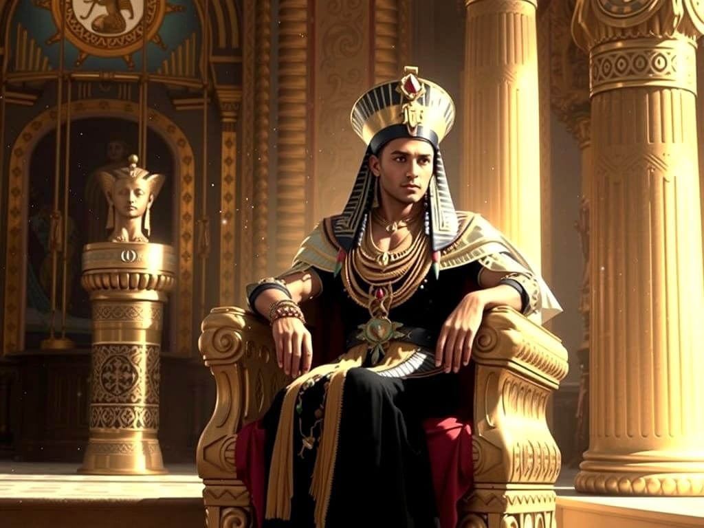 Ancient Egyptian Ruler Admires Dancer in Warm and Vibrant Ar...