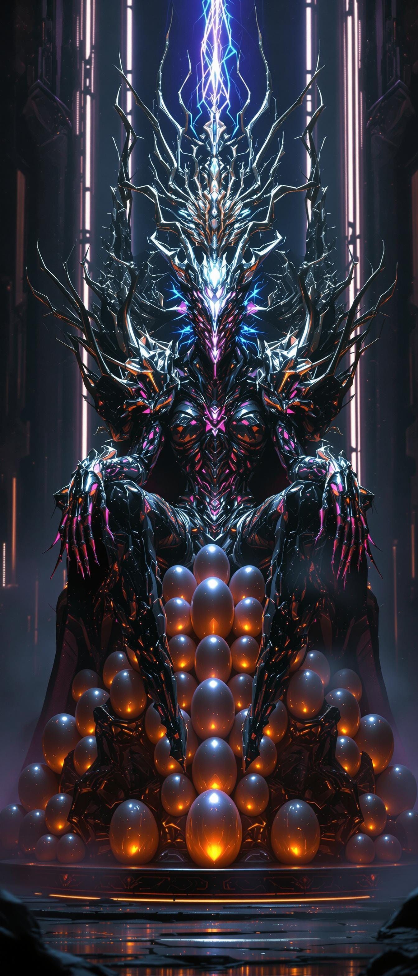 Majestic Hive Queen in Cyberpunk Regalia