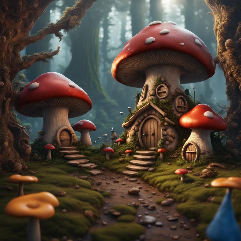 Gnome Homes in a Fantastical Mushroom Forest
