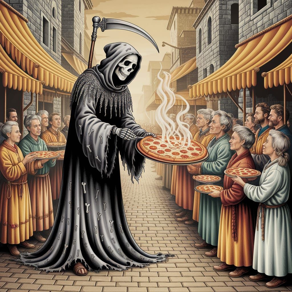 The Grim Reaper Brings Pizza to the Poor in a Medieval Tapes...