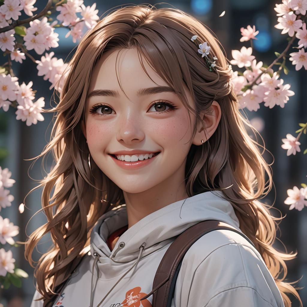 Happy Teenage Girl in Anime Style