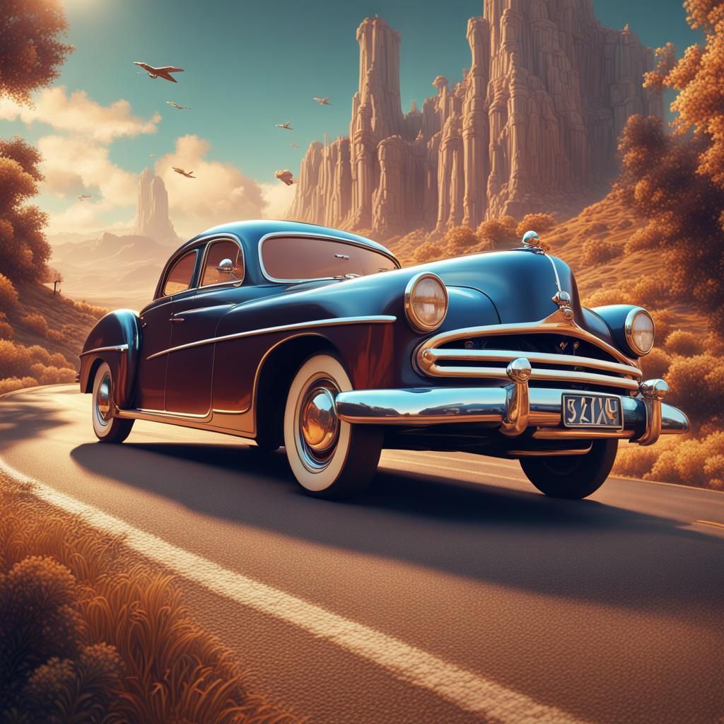 Retro Car Poster: Classic Road Trip Aesthetic