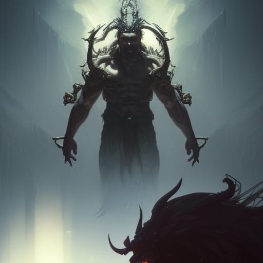 Fanged Demigod in Dark Fantasy Style