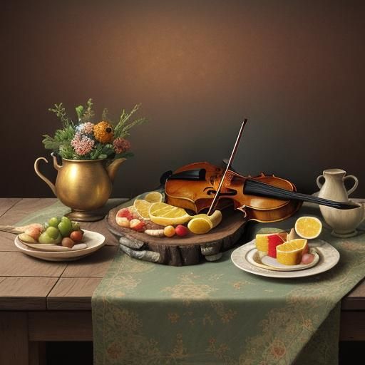 Charming Still Life with Violin in Old Masters Style