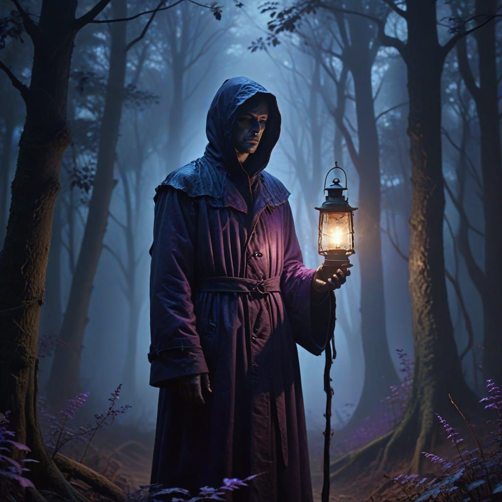 Ethereal Figure in Forest: Surreal Oil Painting