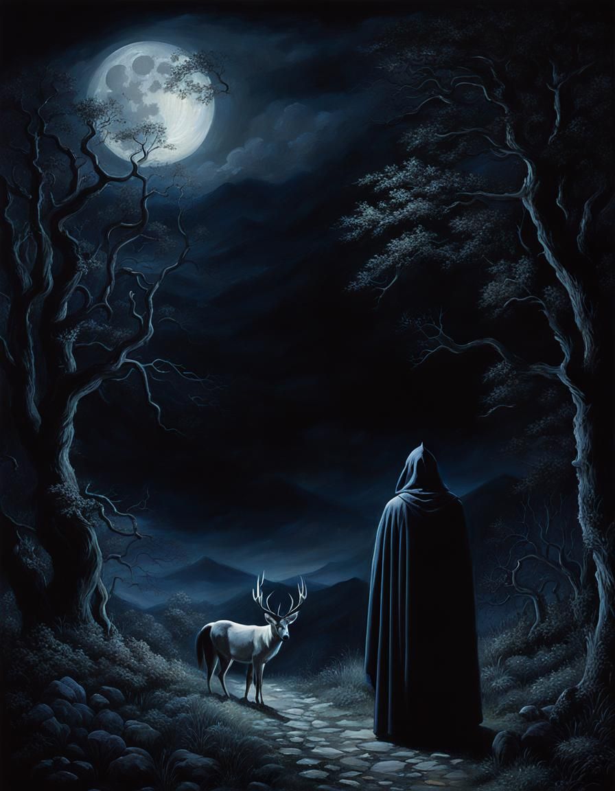 Moonlit Mystery: A Nocturnal Landscape Painting
