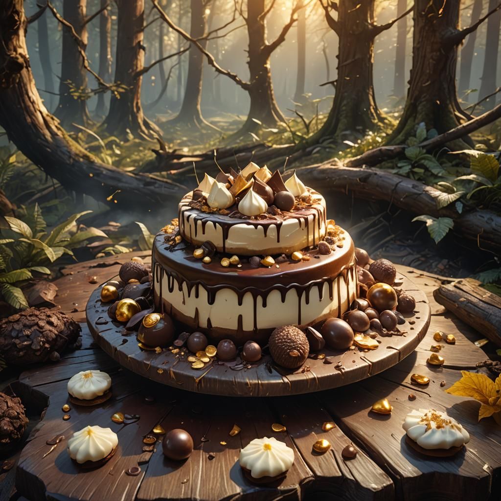 Decadent Dessert in Mystical Forest, Digital Art