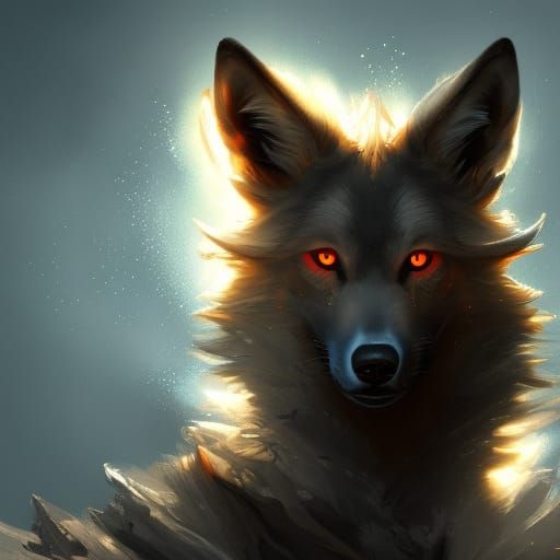 Fantasy Wolf with Red Eyes, Hyperdetailed Art
